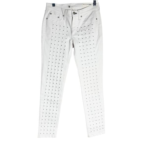 Rag & Bone Blanc White Studded Embellished Moto Skinny Jeans Size 27 - Picture 2 of 10